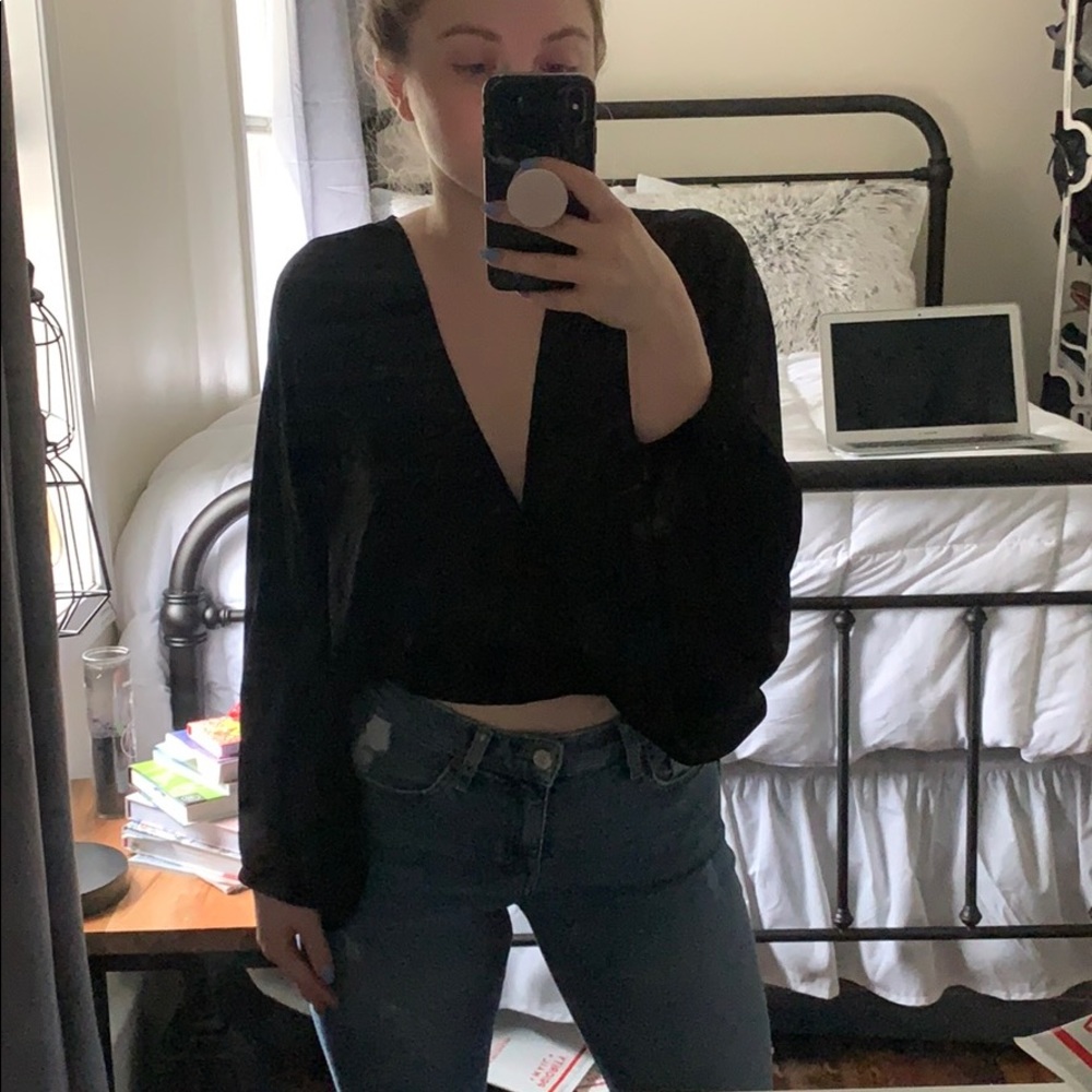 Urban Outfitters Silky Bubble Sleeve Crop Top